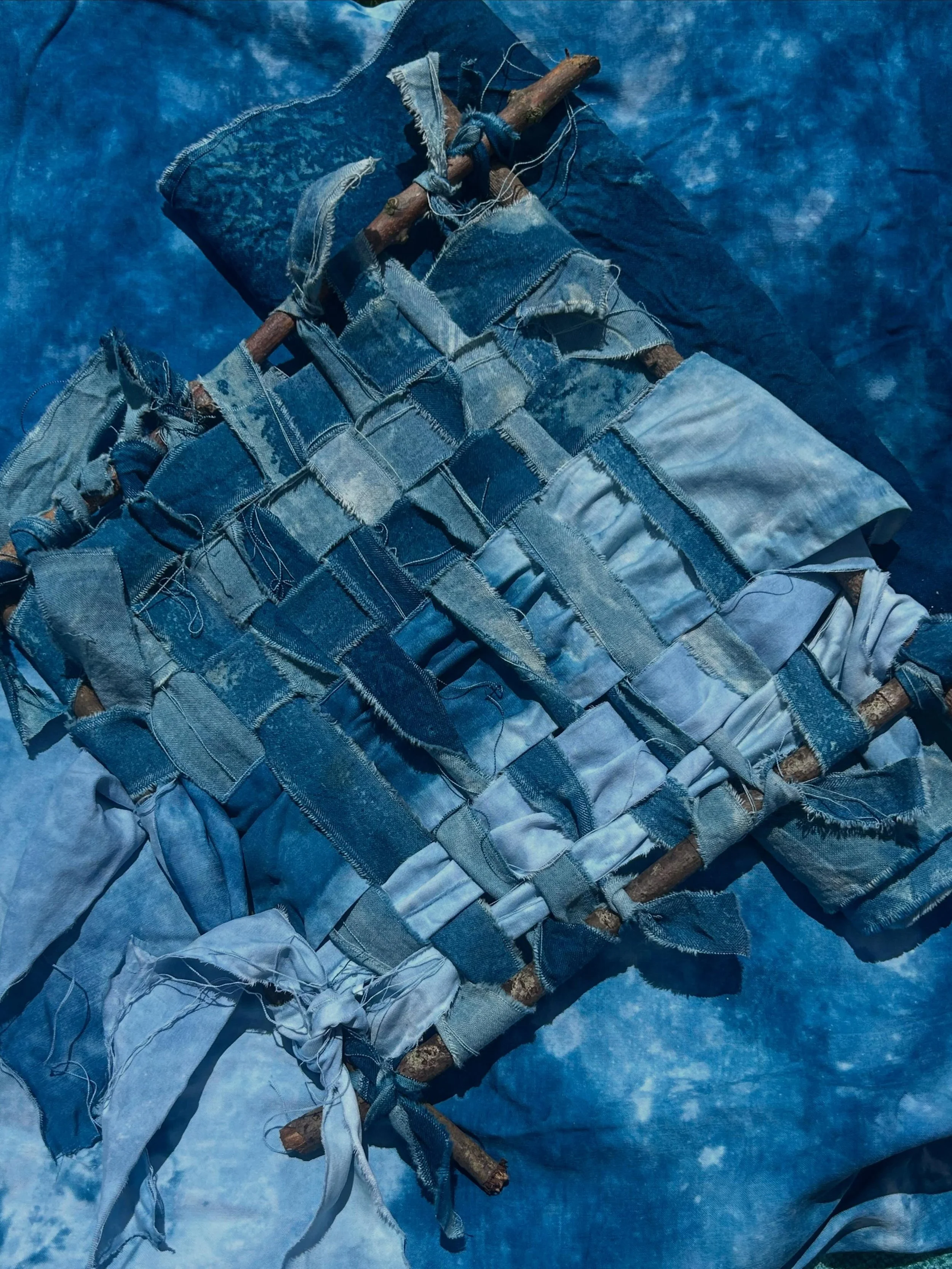 The absence of waves - woven strands of Cyanotype #art #islandart #weaving #cyanotype #natureart