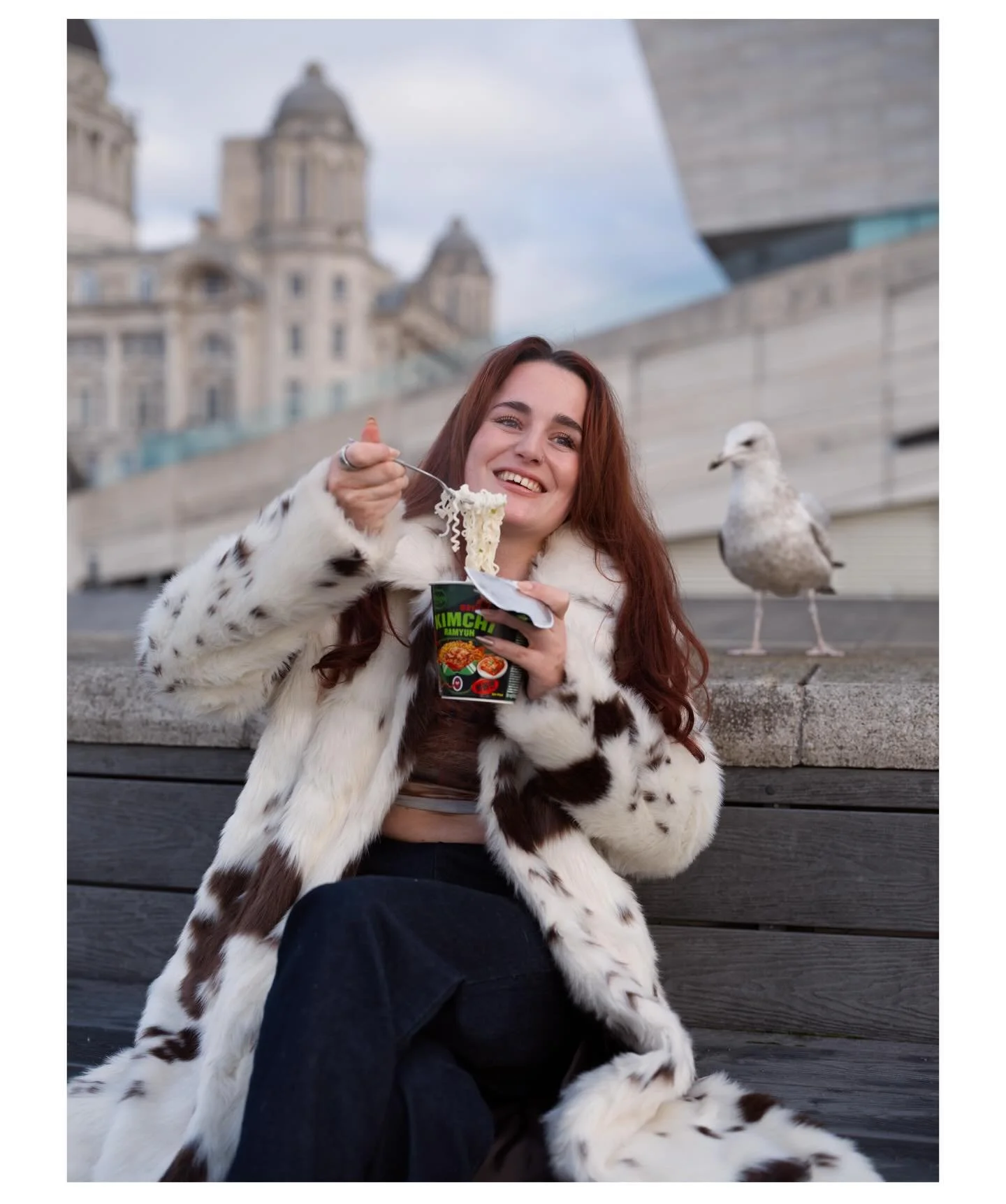 @elliealaisha and myself having a laugh making a fake advert for a instant noodle brand. 

*not a paid advertisement. 

Also checked if seagulls could have plain noodles incase we got mugged off by them and that was all good too.