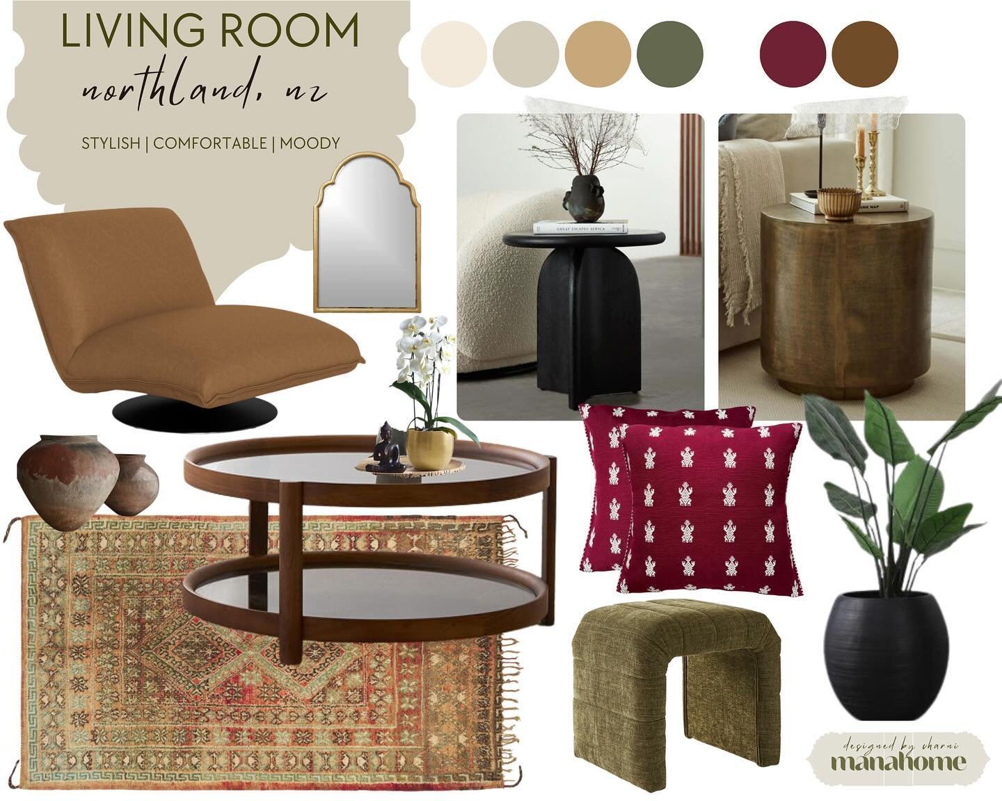 A Conscious Design Board by @manahome.design for an already beautiful living room in the North Island of New Zealand. This special client was looking for a few additional pieces to connect their space with the rest of the home 🏠💫

The existing couc