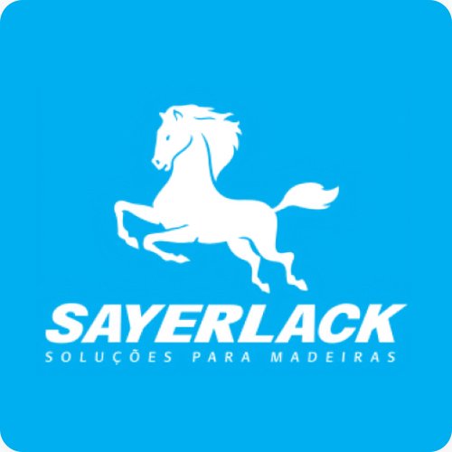 Logotipo da Sayerlack com cavalo branco em fundo azul.
