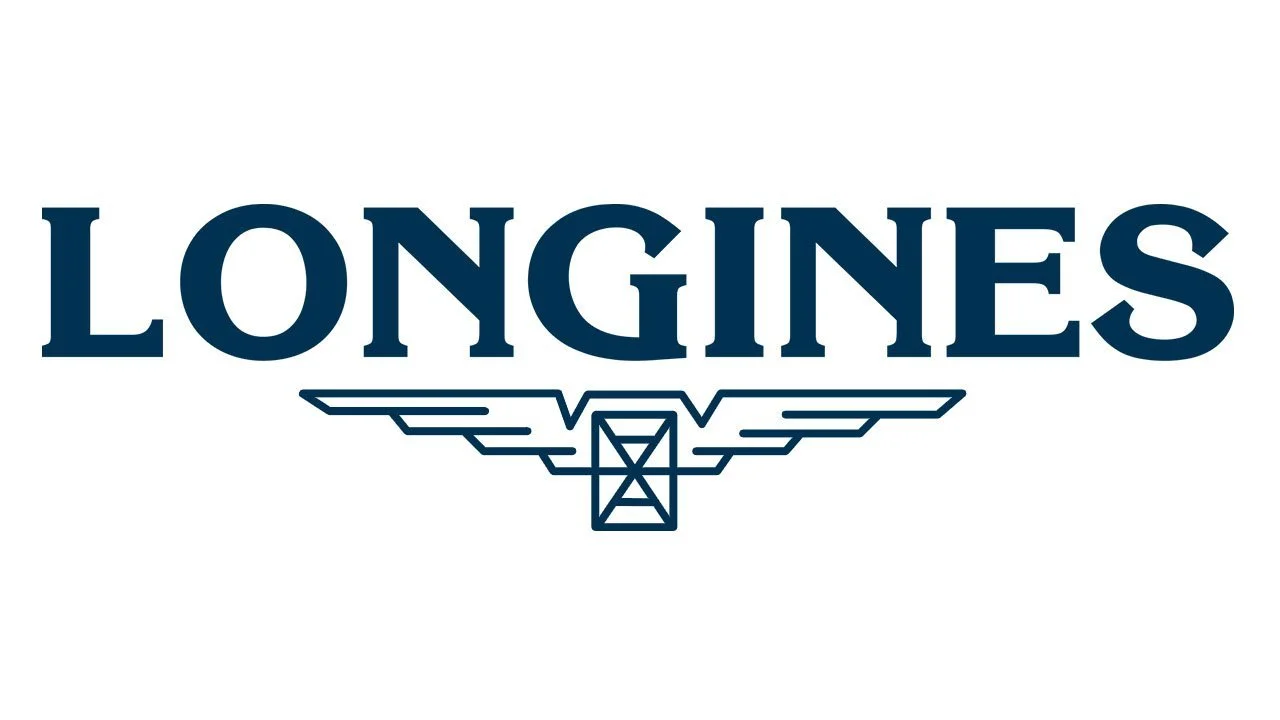 Longines logo featuring the brand name in bold letters above a stylized winged hourglass emblem.
