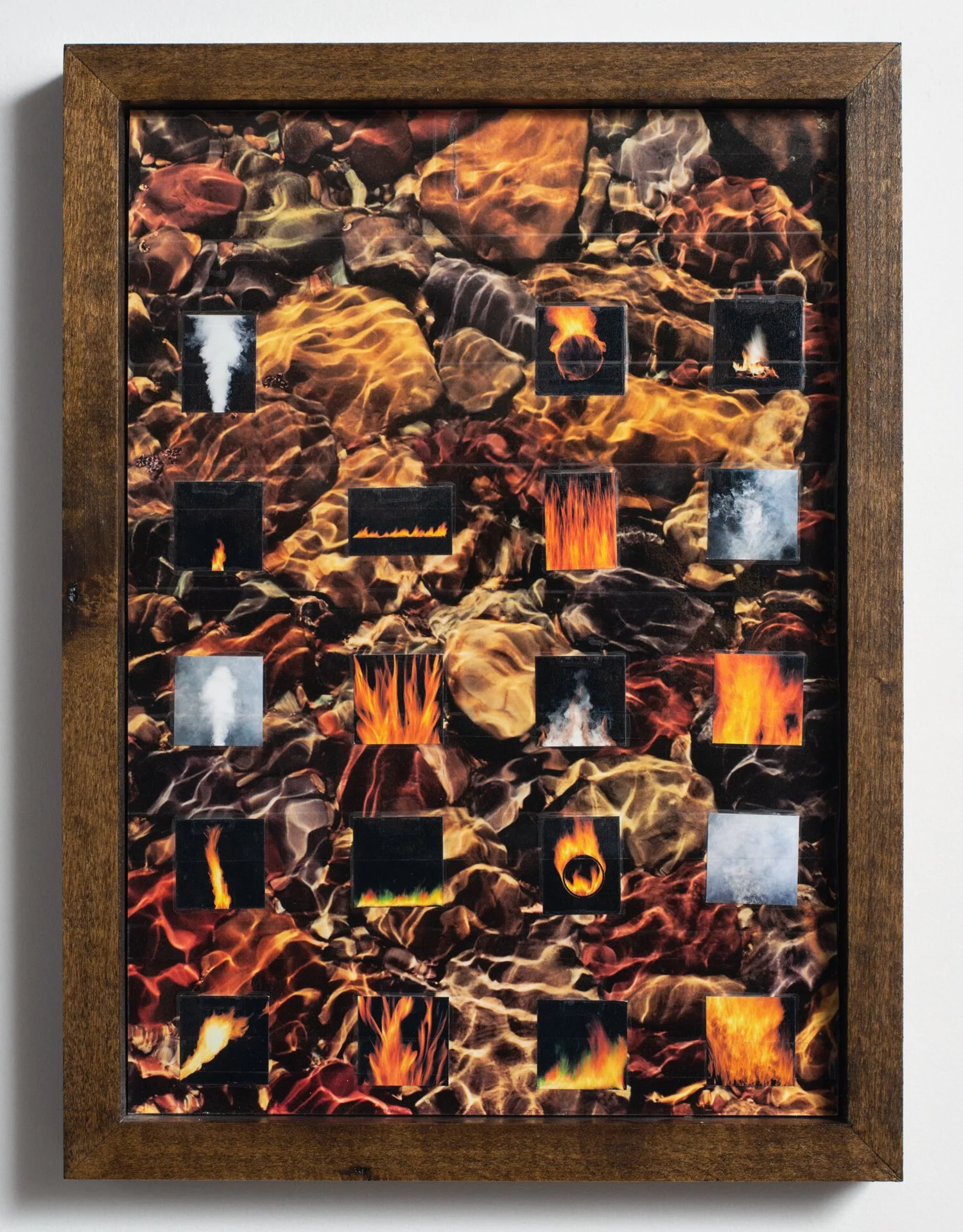 Mountain (Detail) with Various Small Fires; Inkjet prints on offset print with acrylic tape in Artist's frame; 15 x 11 x 1.5" - (2020)