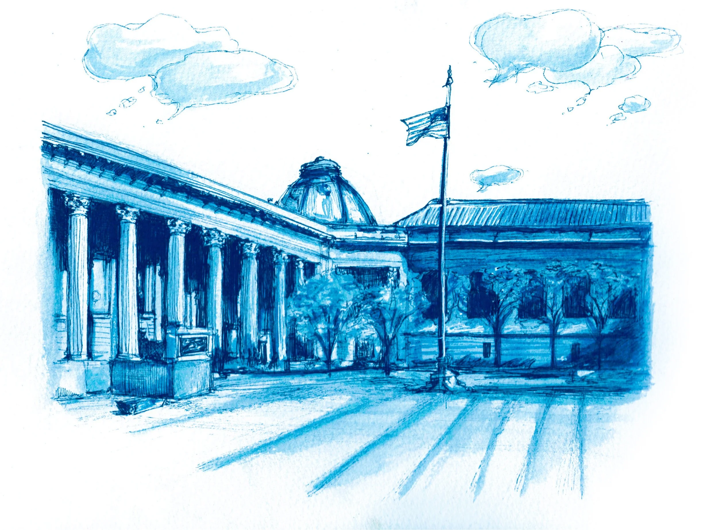 "Freedom of Speech," pen and watercolor, 2025