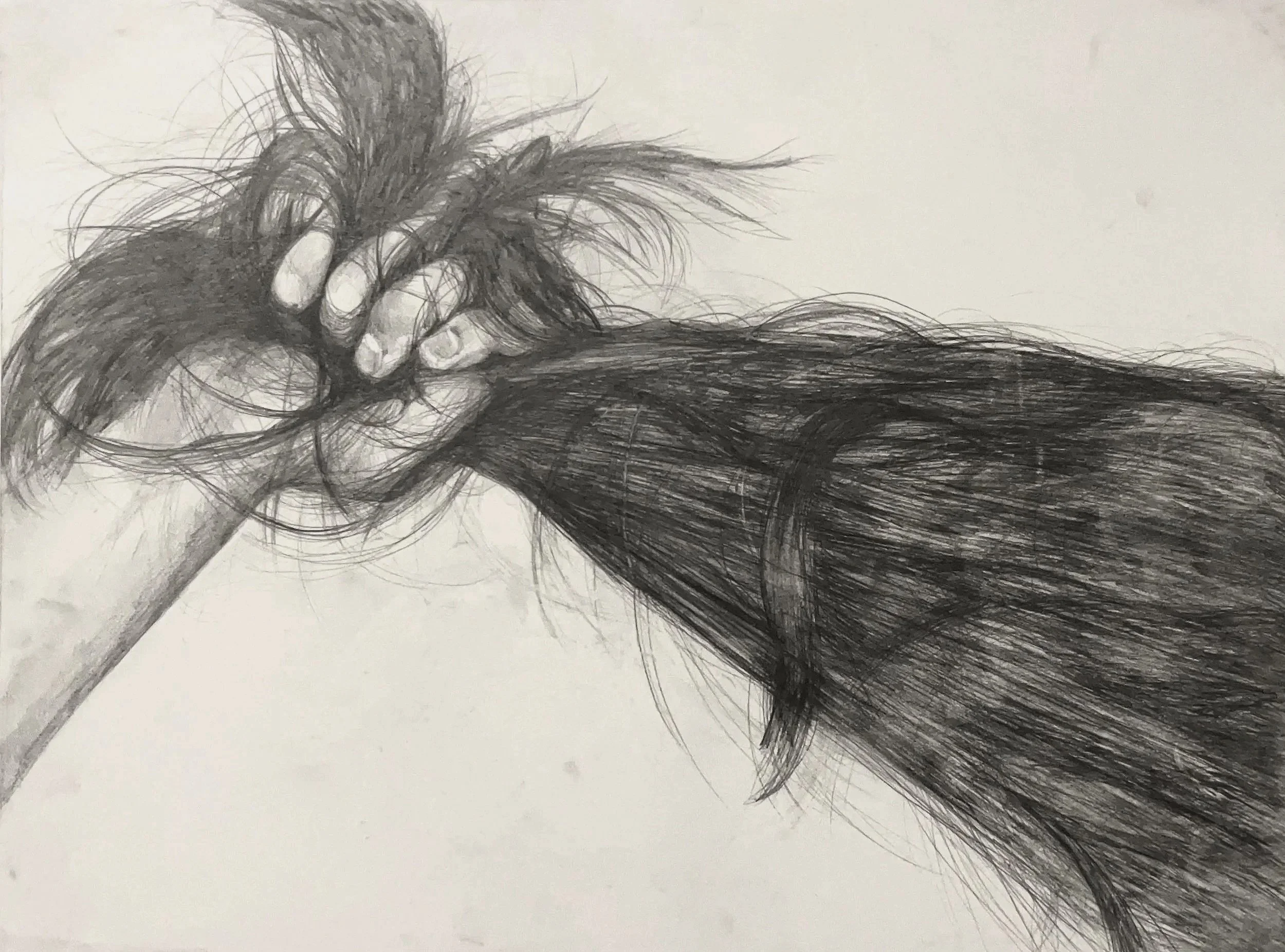 "Fistful," graphite and vine charcoal on paper, 2026
