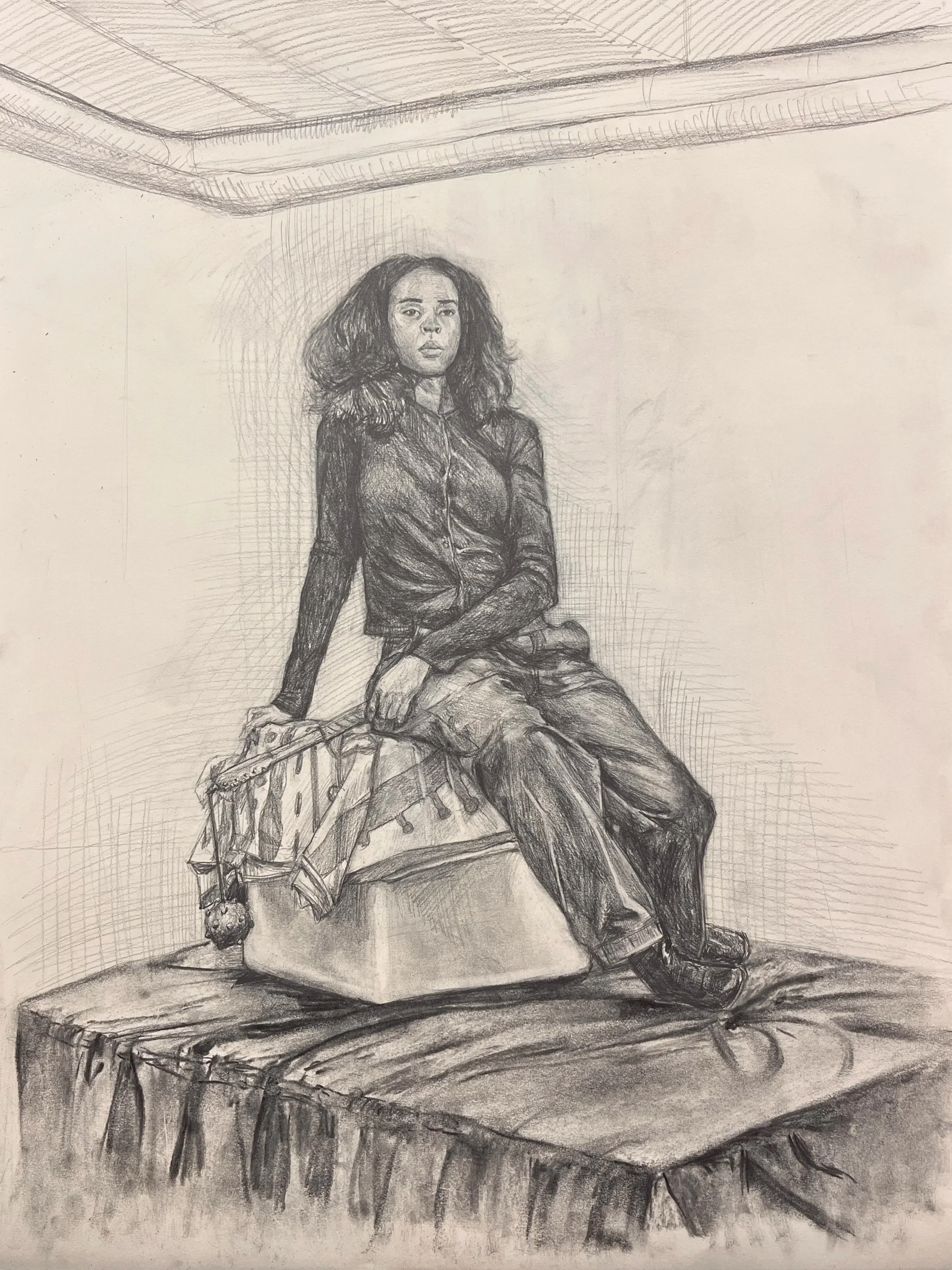 "Figure Drawing," graphite and vine charcoal on paper, 2026