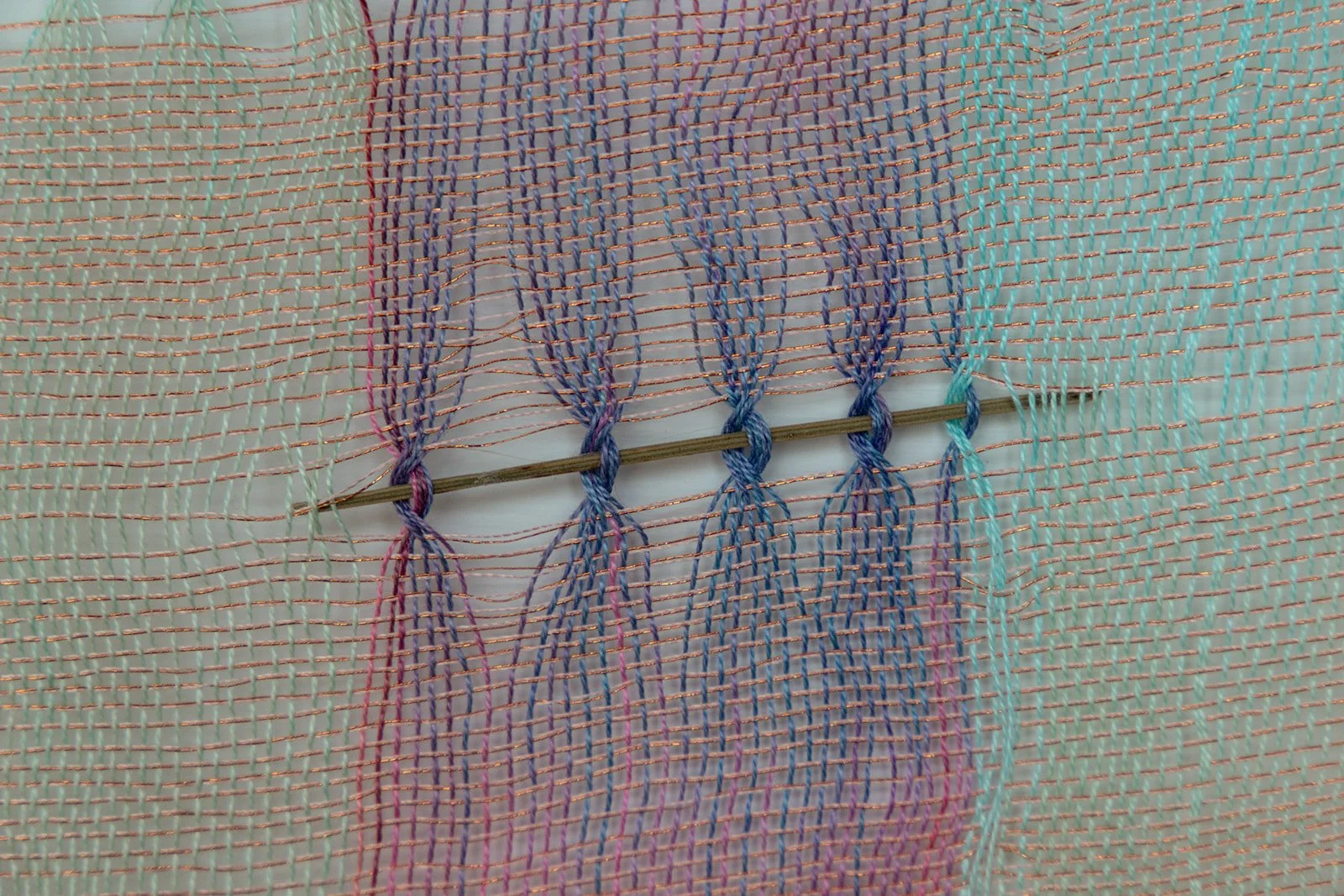 Española, detail, mixed fiber, handwoven warp painted ondulé weave,18x14x3” 2025
$200
