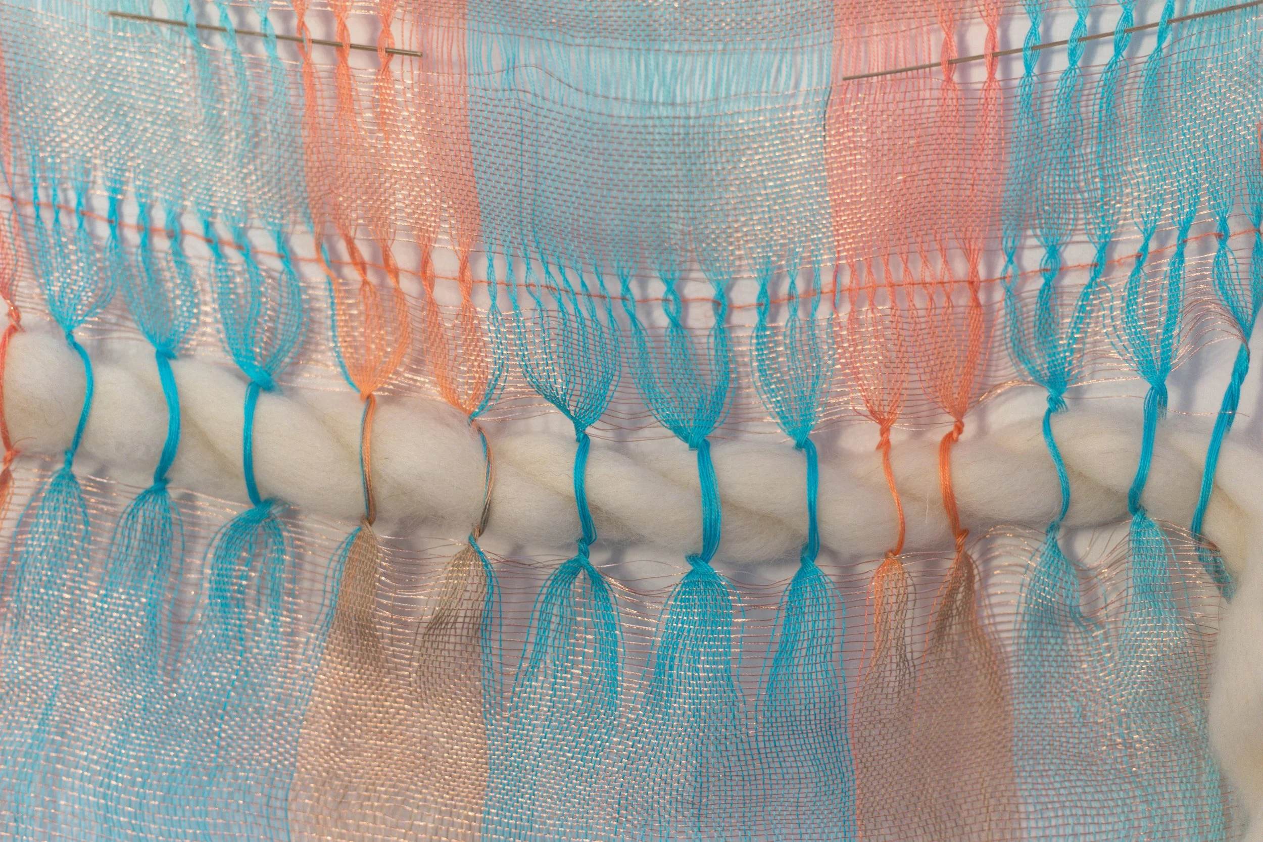 Santa Fe, detail, mixed fibers, handwoven warp painted ondulé weave, 18x14x3”,2025
$1,200
