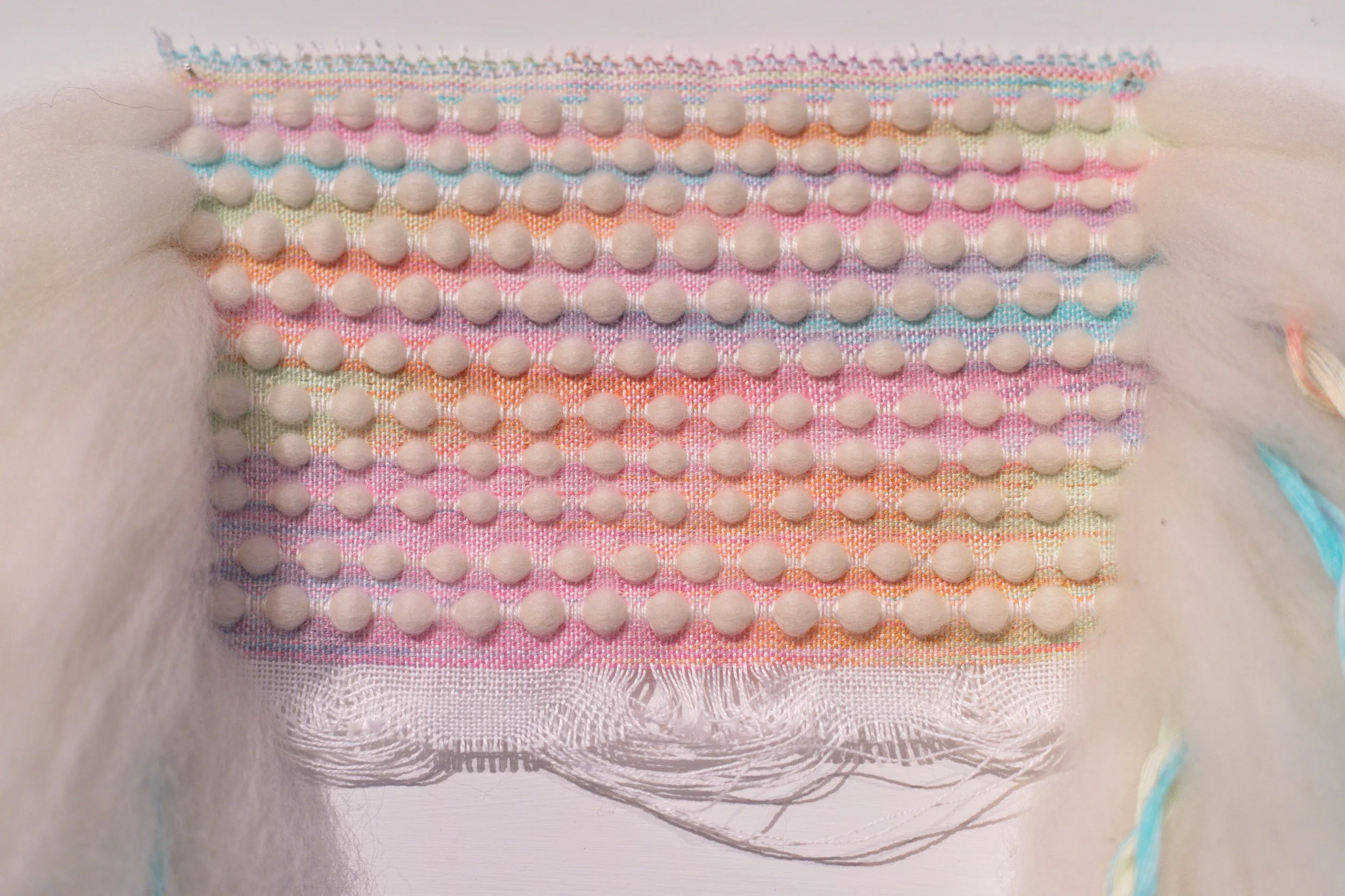 Chimayo Detail, mixed fibers, handwoven weft painted basket	weave, 24x18x3” 2025
$1,000
