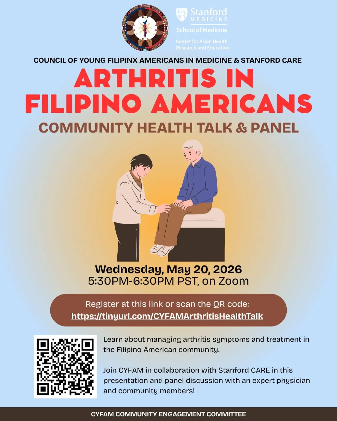 Arthritis is a chronic condition that is increasing in prevalence among Filipino Americans. Please join us for an informative event highlighting this important health issue. Expert physicians will lead a thoughtful presentation on arthritis symptoms,
