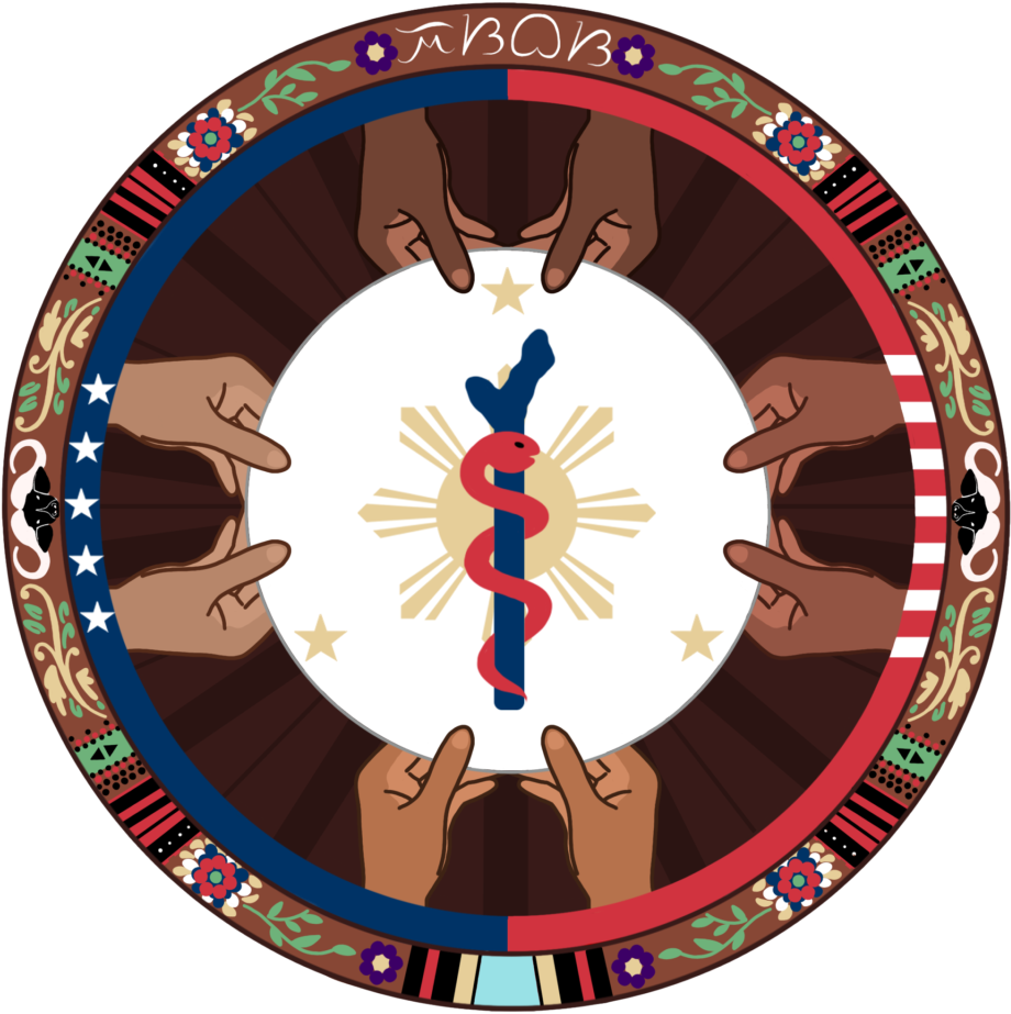 The CYFAM logo: hands of different skin tones encircle the Rod of Asclepius over a Philippine sun, ringed by U.S. and Philippine flag colors and Filipino festival patterns.