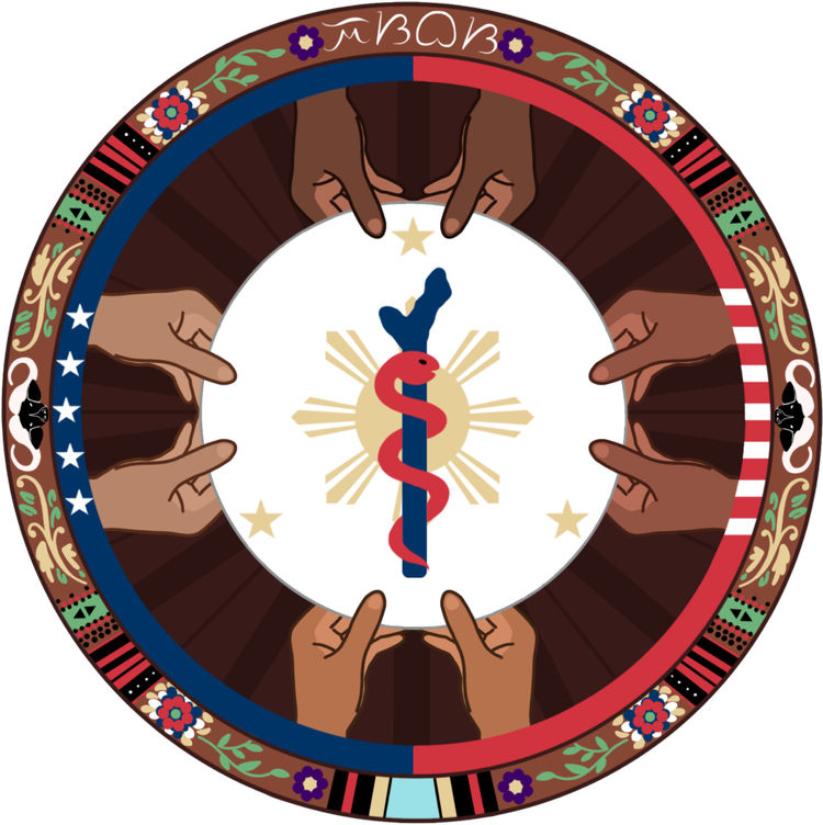 The CYFAM logo: hands of different skin tones encircle the Rod of Asclepius over a Philippine sun, ringed by U.S. and Philippine flag colors and Filipino festival patterns.