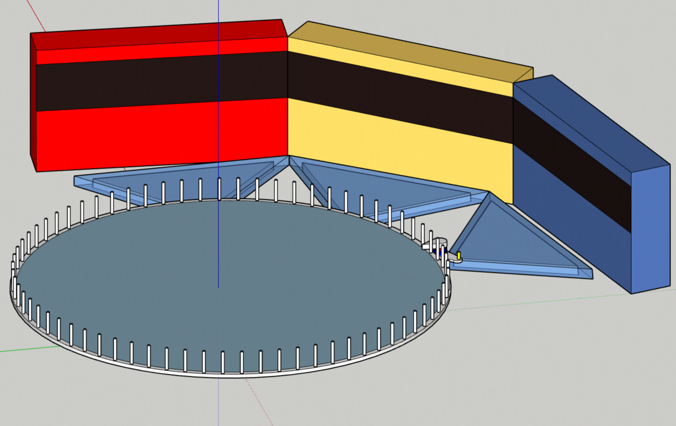 Sketch of player podiums and the wheel done in SketchUp.