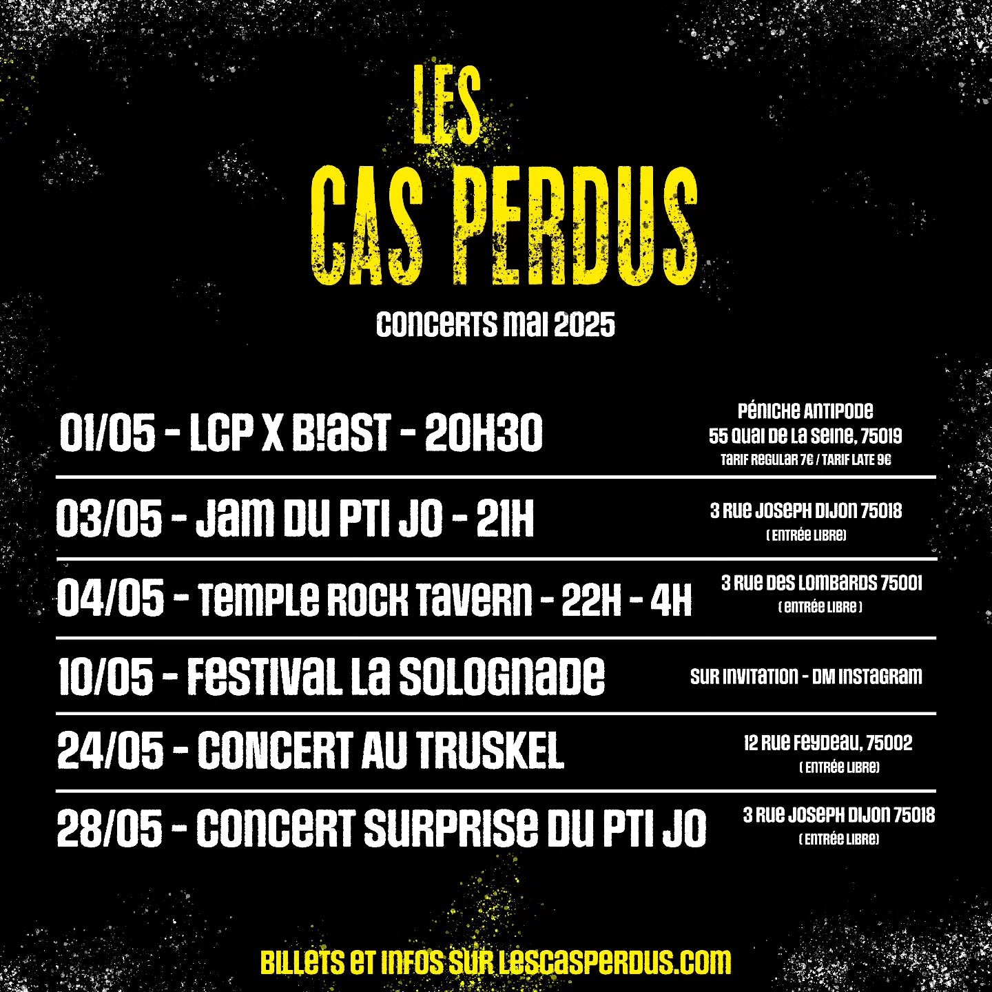 Tu sera où en mai ? Nous on sera sur scène. Viens nous retrouver.
_________________
#stonerrock
#parismusic
#parisnightlife
#fanbase
#concertsparis
#rockband
#soldout
#festival