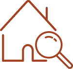 Outline of a house with a magnifying glass