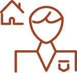 Line drawing of a person wearing a suit and tie with a badge.