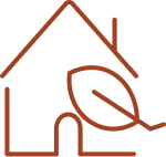 Line drawing of a house with a tree in front of it