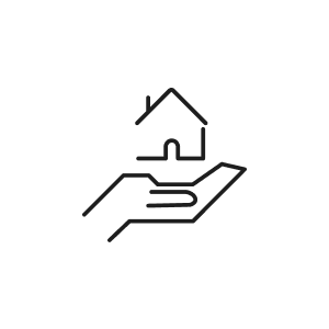 Icon of a house being held in a hand.