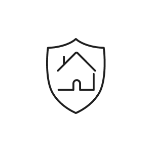 Shield with a house icon inside, representing home security or insurance.