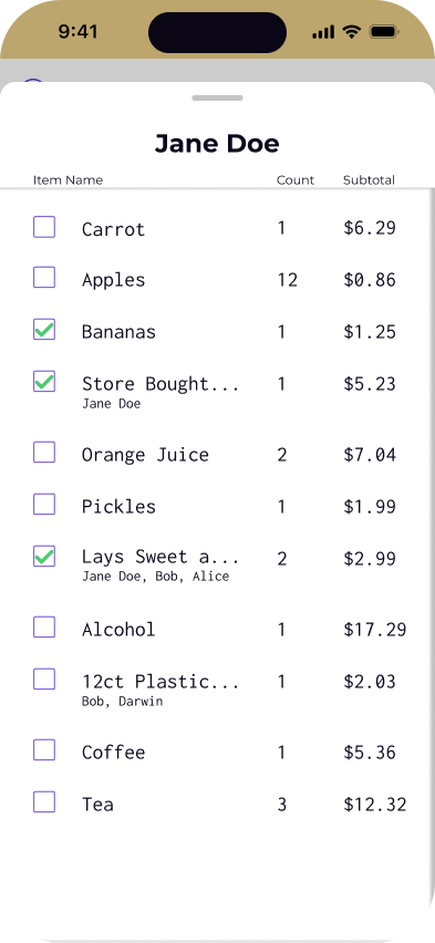 Select Items Purchased