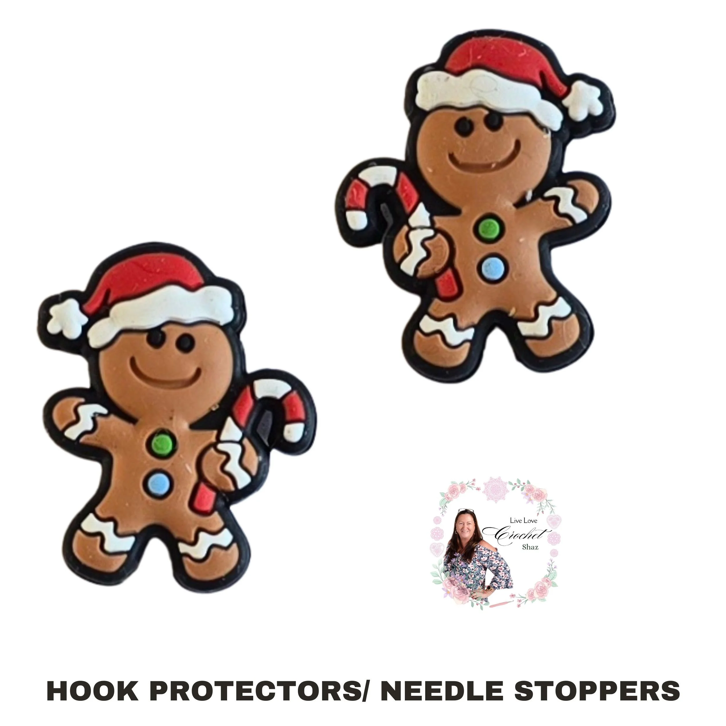 Christmas Gingerbread Crochet Hook Protector / Needle Stopper 1 Pair