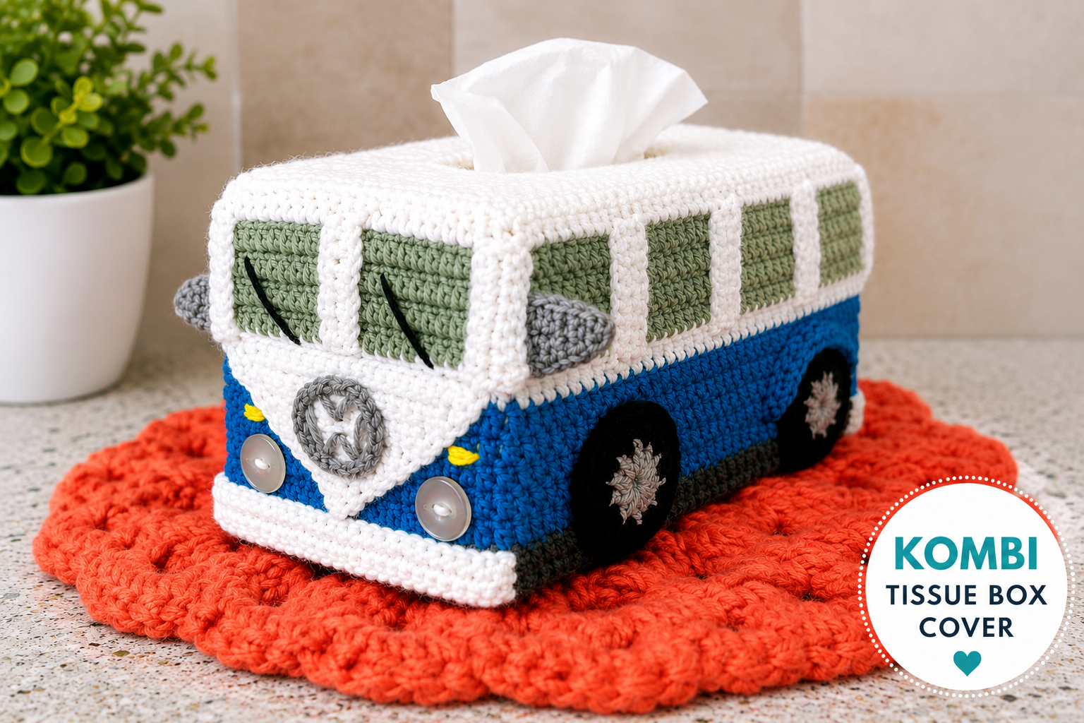Kombi Tissue Box Cover - Crochet Pattern US Terms