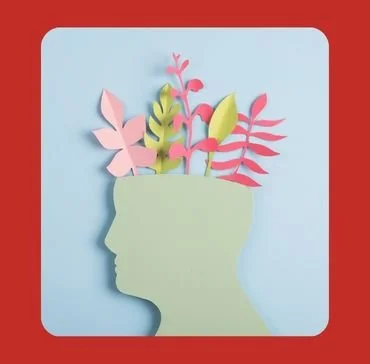 A silhouette of a human head filled with colourful leaves and plants, symbolising emotional wellbeing, resilience, and personal growth through men's mental health counselling at Bent Couch.