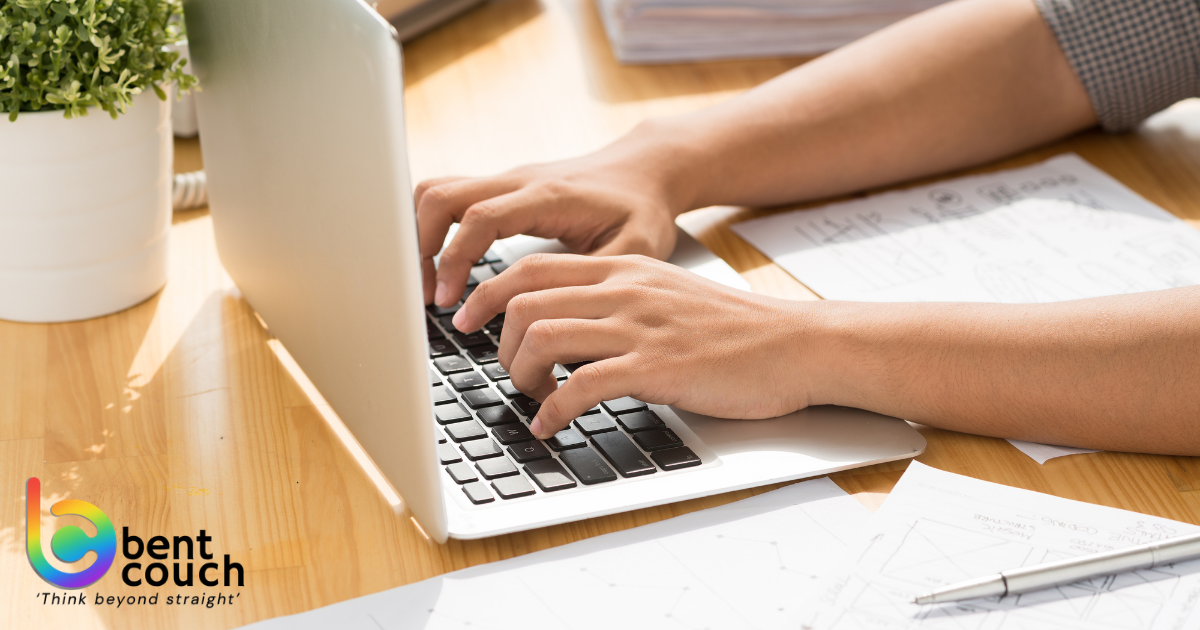 A person using a laptop at home, representing access to free online counselling, mental health information, and support options for gay and queer men across Australia.