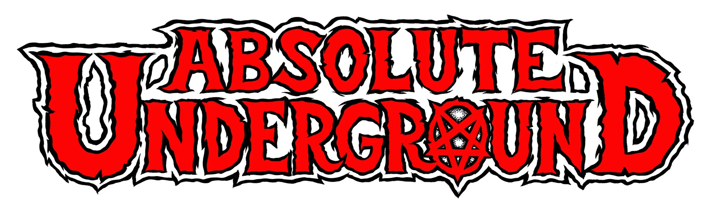 Logo for 'Absolute Underground' featuring bold red and black stylized text and a pentagram in the letter 'G'.