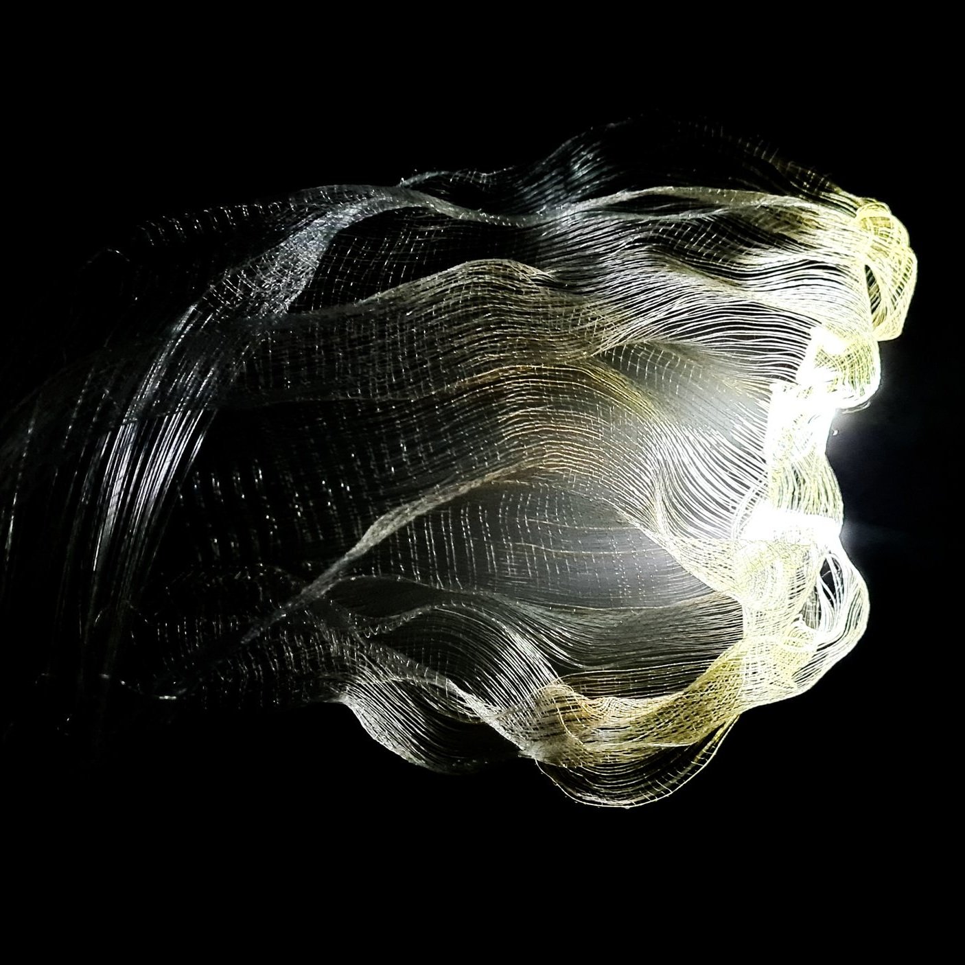 'Canopy' detail, 2024, Melanie Olde, handwoven multi-layered fibre optic, electronics.