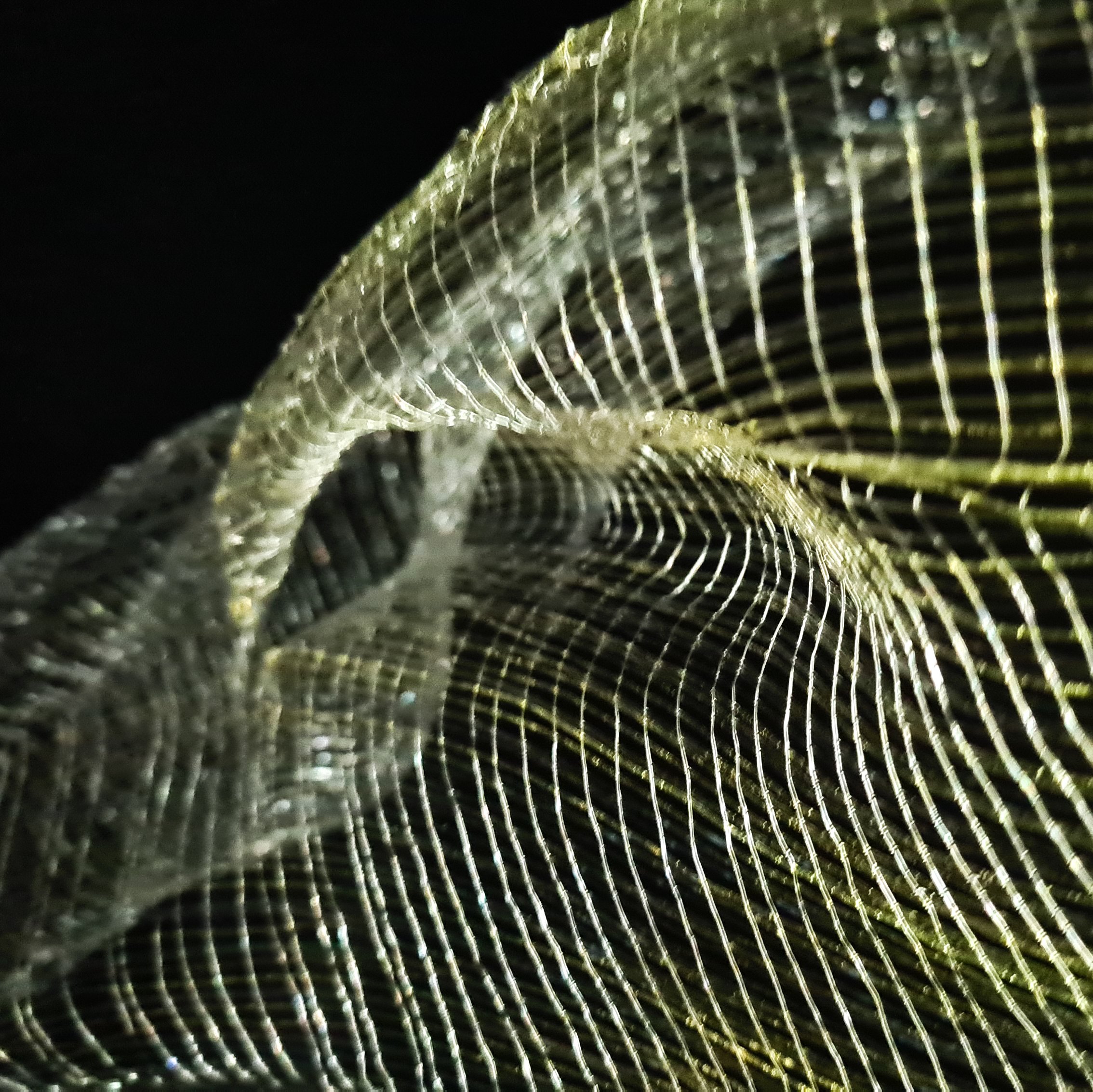 'Canopy' detail, 2024, Melanie Olde, handwoven multi-layered fibre optic, electronics.