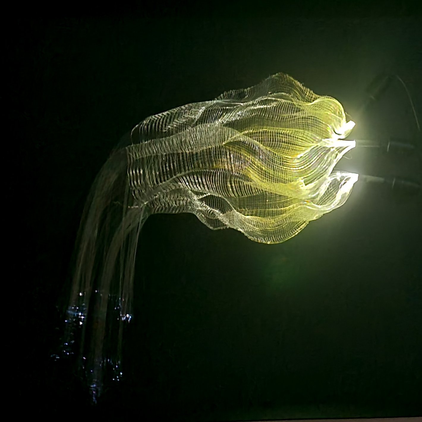 'Canopy' detail, 2024, Melanie Olde, handwoven multi-layered fibre optic, electronics.