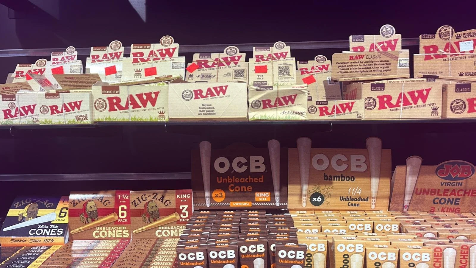 A wide selection of rolling papers, cones, and wraps at Tj Vape & Tobacco