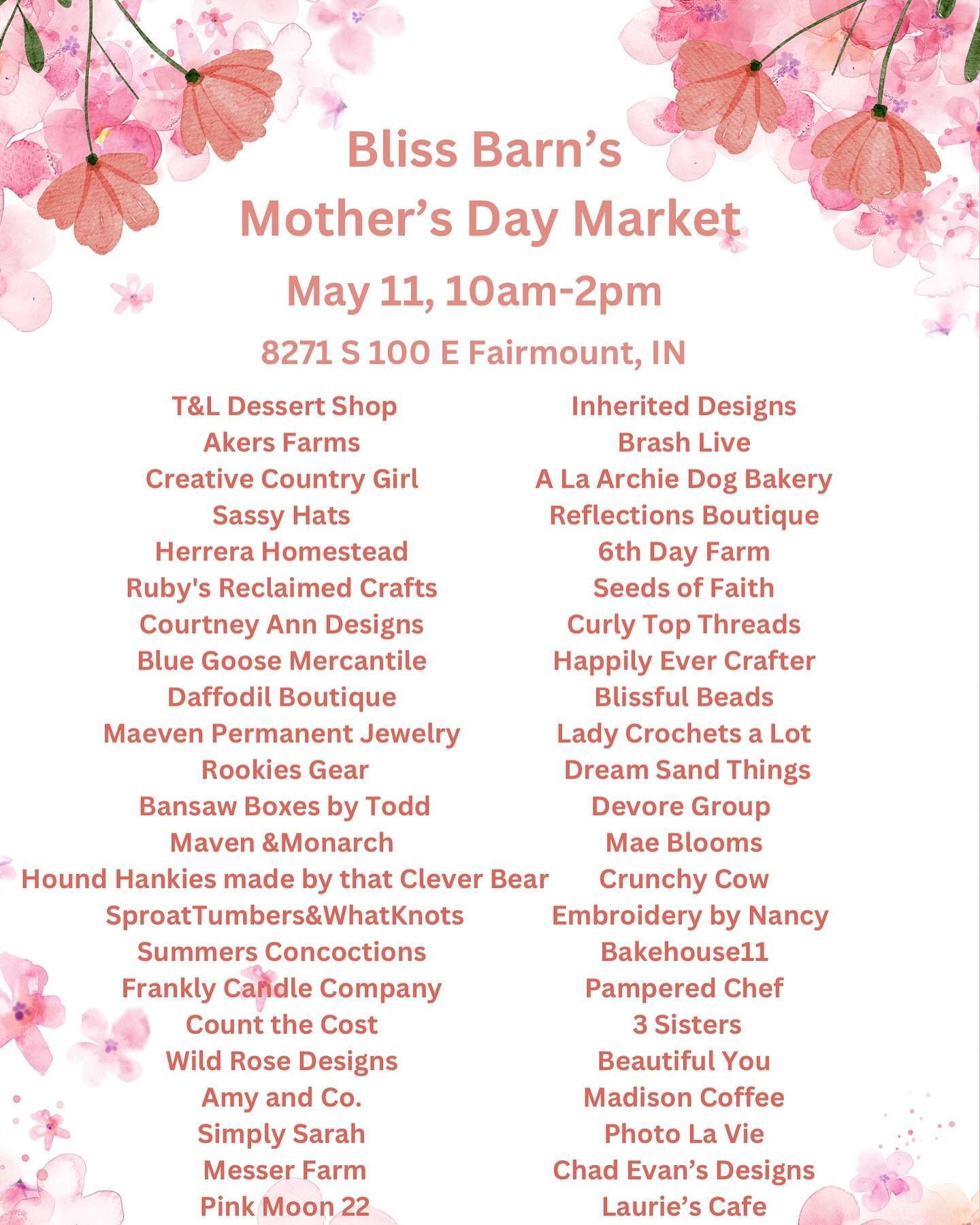 We are officially two weeks out from our market! Join us on Saturday May 11th 10am - 2pm for our Mother&rsquo;s Day Market. We have 50 vendors showcasing their handmade items, jewelry, baked goods, boutique items and more! 

Be sure to grab a coffee 