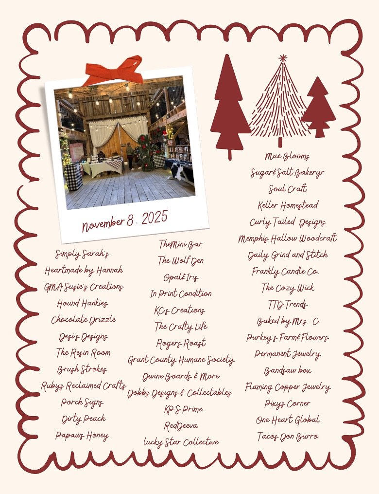 Bliss Barn Holiday Market is tomorrow! ✨🎄
Get ready for the most magical shopping day of the season!
🗓 Saturday, November 8th
🕚 11 AM &ndash; 4 PM
📍 Bliss Barn 8271 S. 100 E. Fairmount, IN
Come shop 45 amazing local vendors and enjoy a festive da