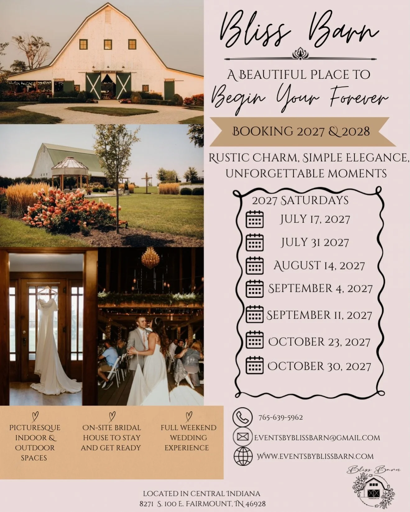 Just a few prime 2027 wedding dates available! Contact us today to schedule a tour 💕