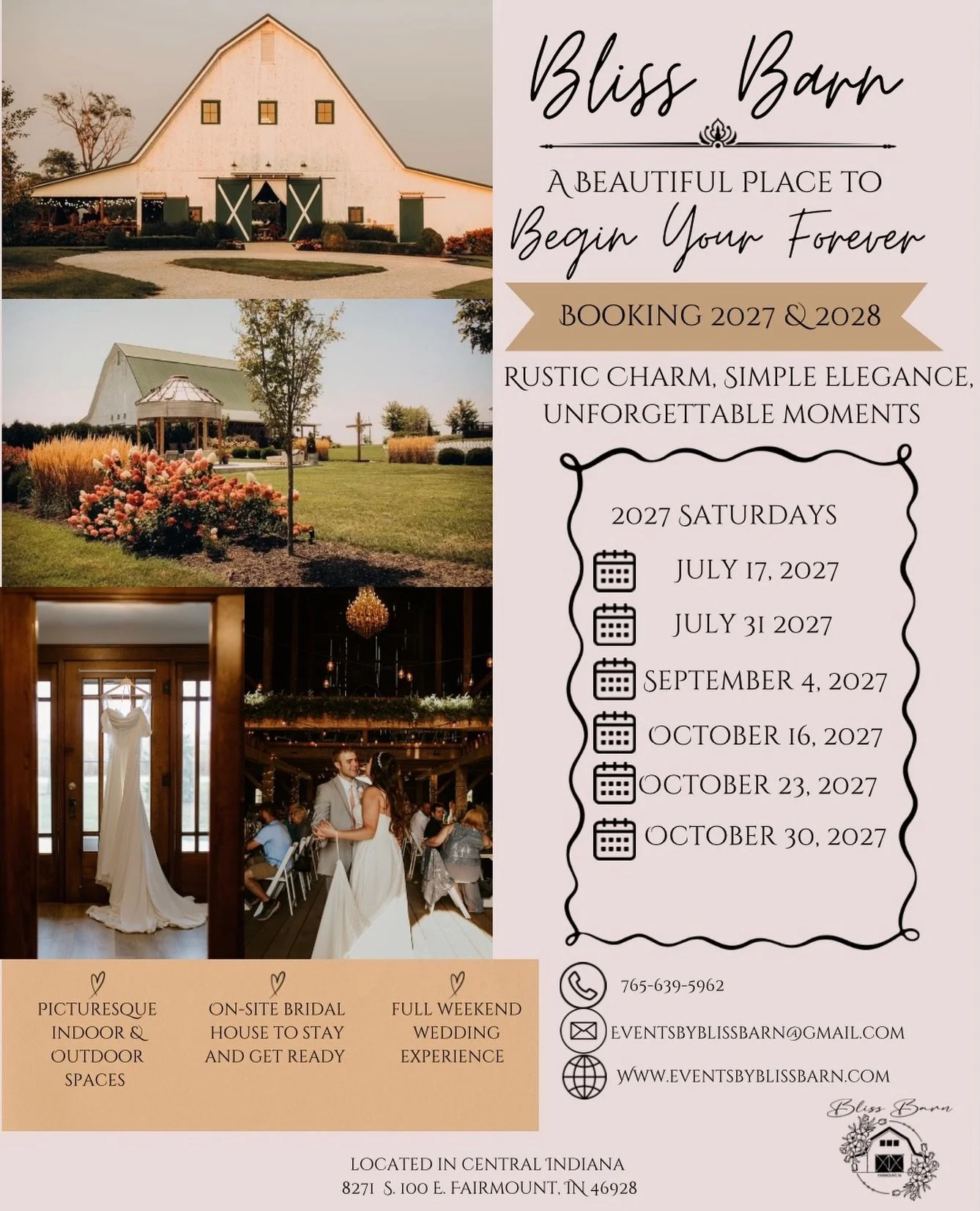 Updated 2027 availability✨ Down to our last 6 dates! Contact us today to secure yours ❤️
