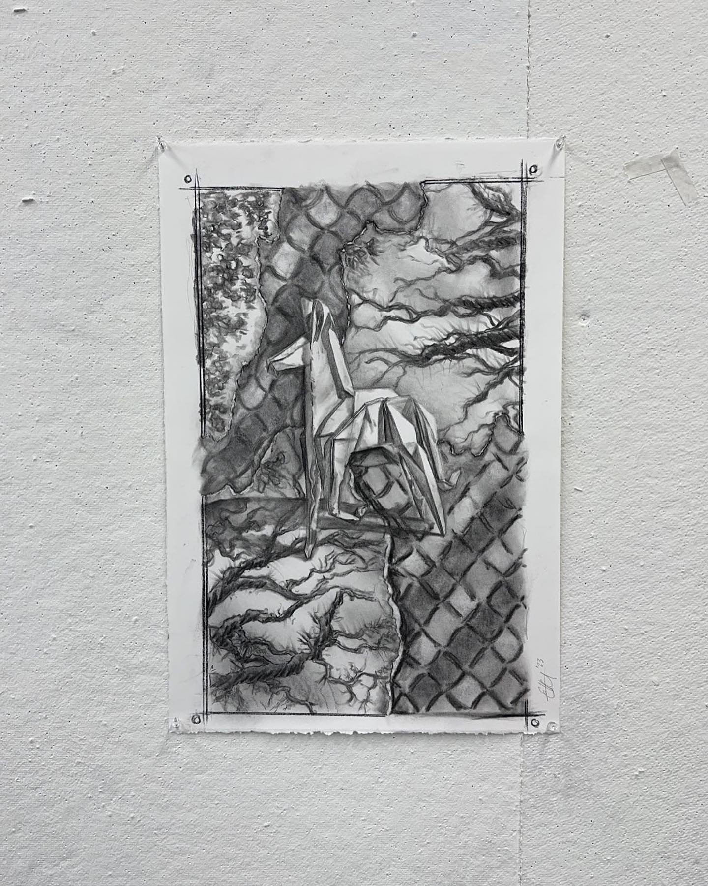 the intro to drawing class to origami horse charcoal drawing pipeline 😤