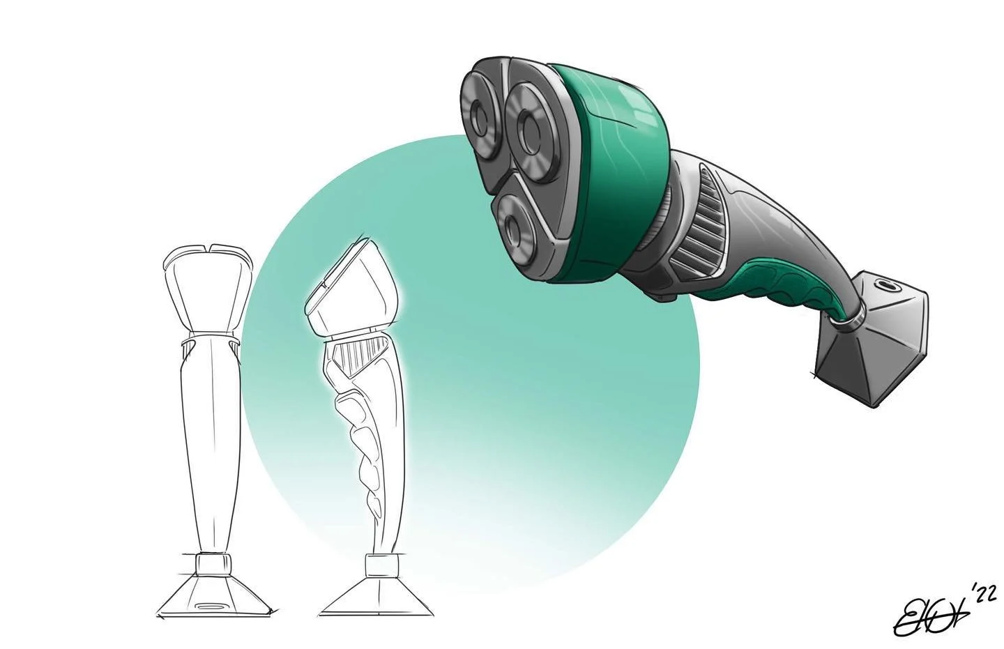 some design work from recently - thus marking the resurrection of this account - a lil electric razor thingy based off of a very weird fish, the sarcastic fringe head..
please enjoy 🤝