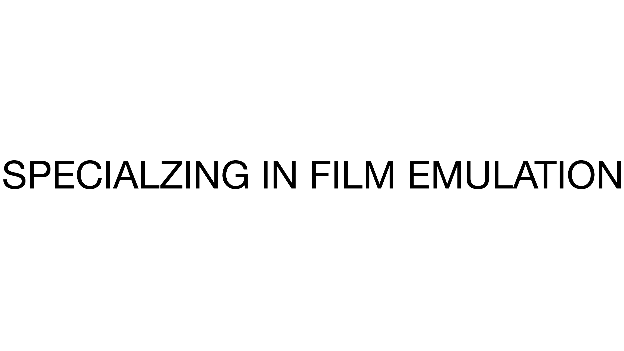 Logo with the text "Specializing in Film Emulation" in white on a black background.