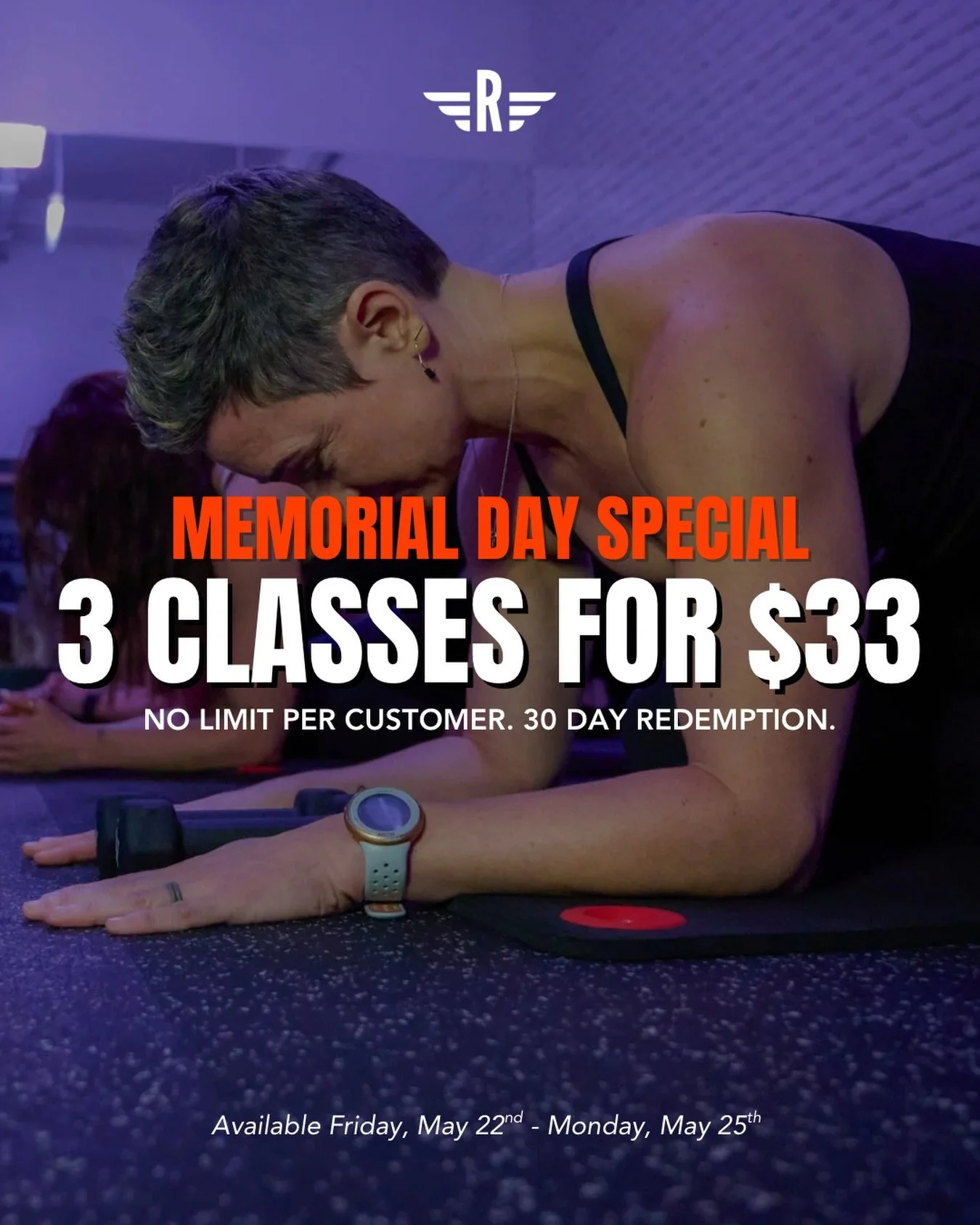 MEMORIAL DAY SALE &hearts;️🌟

Your holiday weekend just got better &mdash; grab 3 classes for only $33!

✔️ No purchase limit
✔️ 30-day redemption window
✔️ Available May 22nd&ndash;May 25th

Don&rsquo;t miss out &mdash; stock up on classes &amp; le