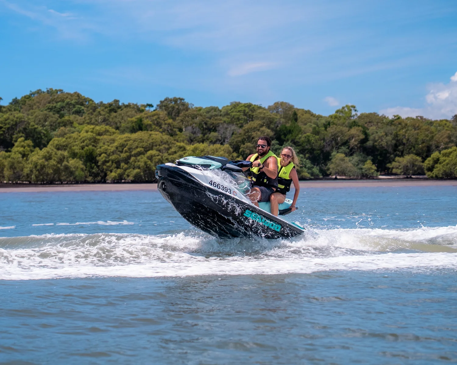 Jetskis riding to South Stradbroke Island from the Gold Coast