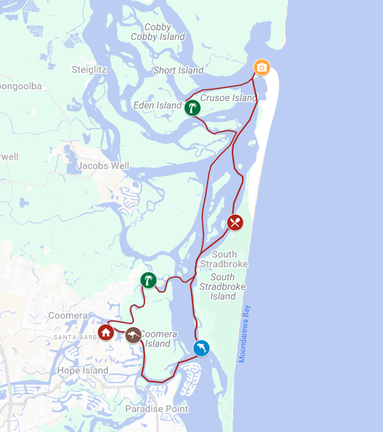 Stradbroke Island jetski tour route map