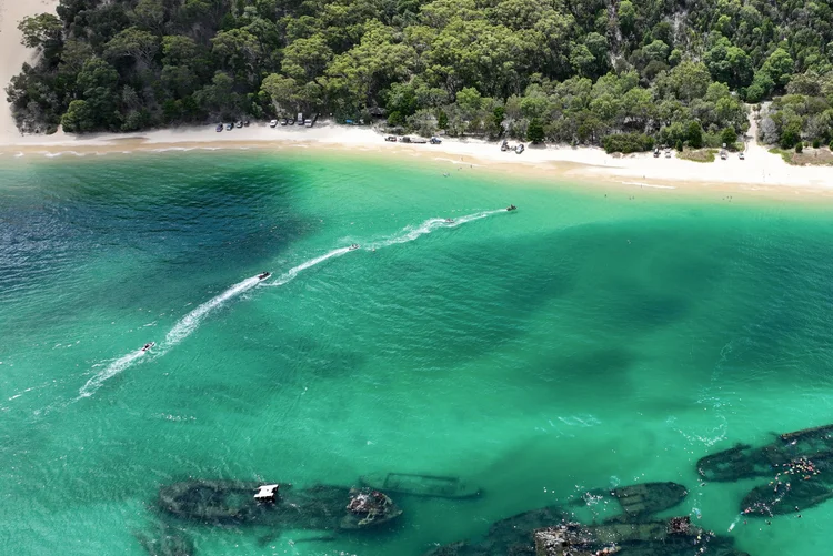 Jetskis riding towards Moreton Island