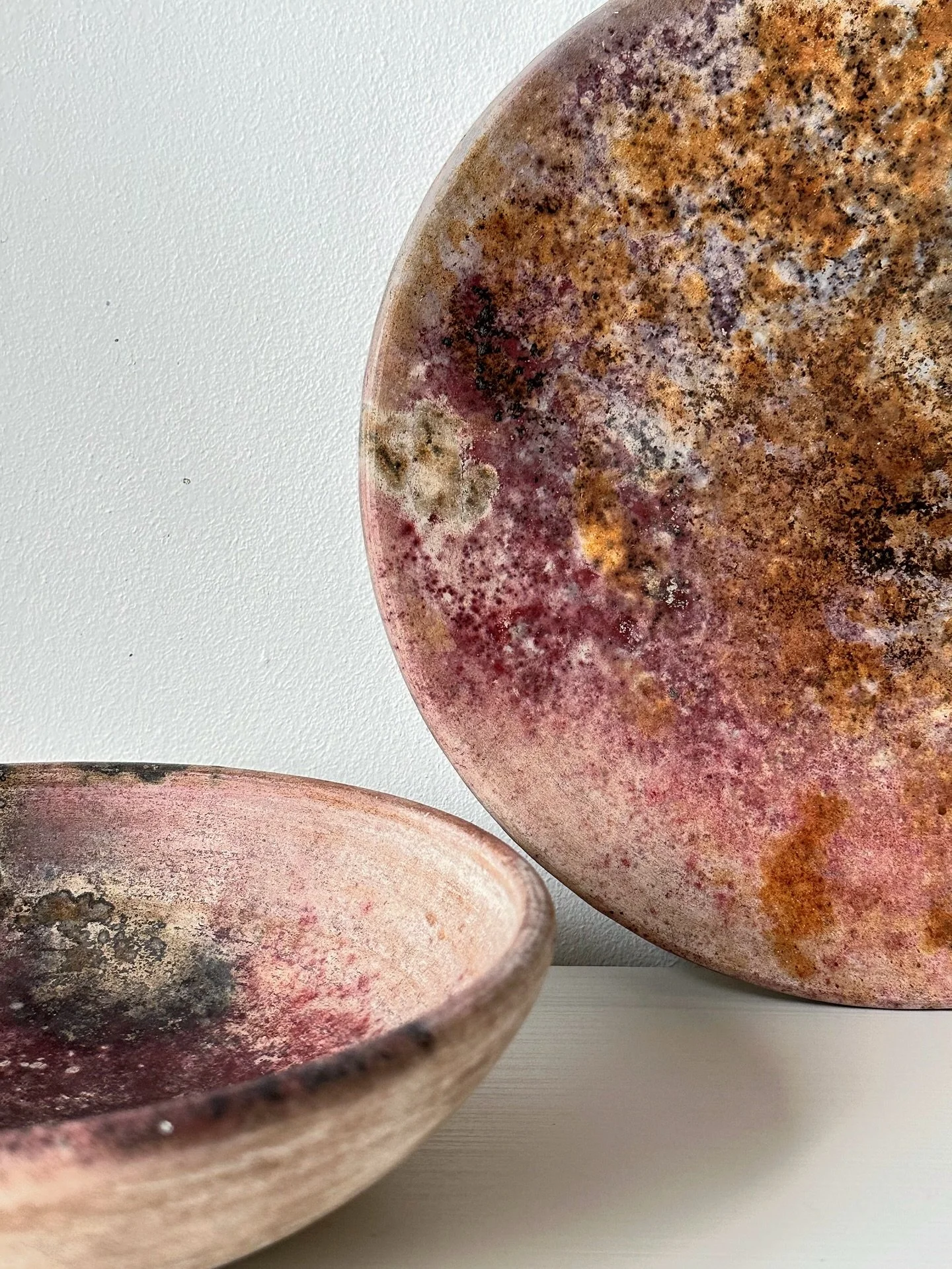 Some pink scattered forms from my latest pit firing