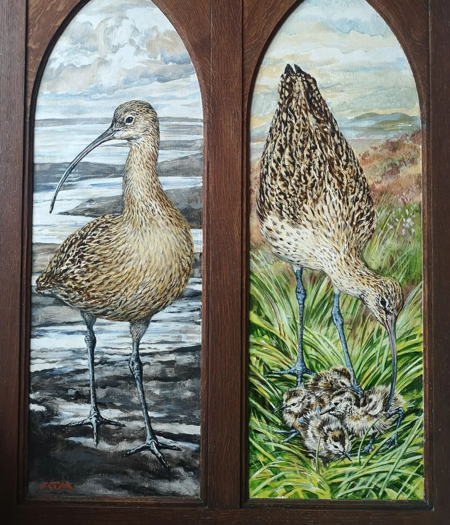 My Curlew Altarpiece is up for auction at galabid.com/wcd2024/items to raise funds for @curlewaction to protect this magnificent bird @marycolwell1

Painted on solid oak structure reclaimed from a church 128 x 80 x 9 cm

Curlews are disappearing so f