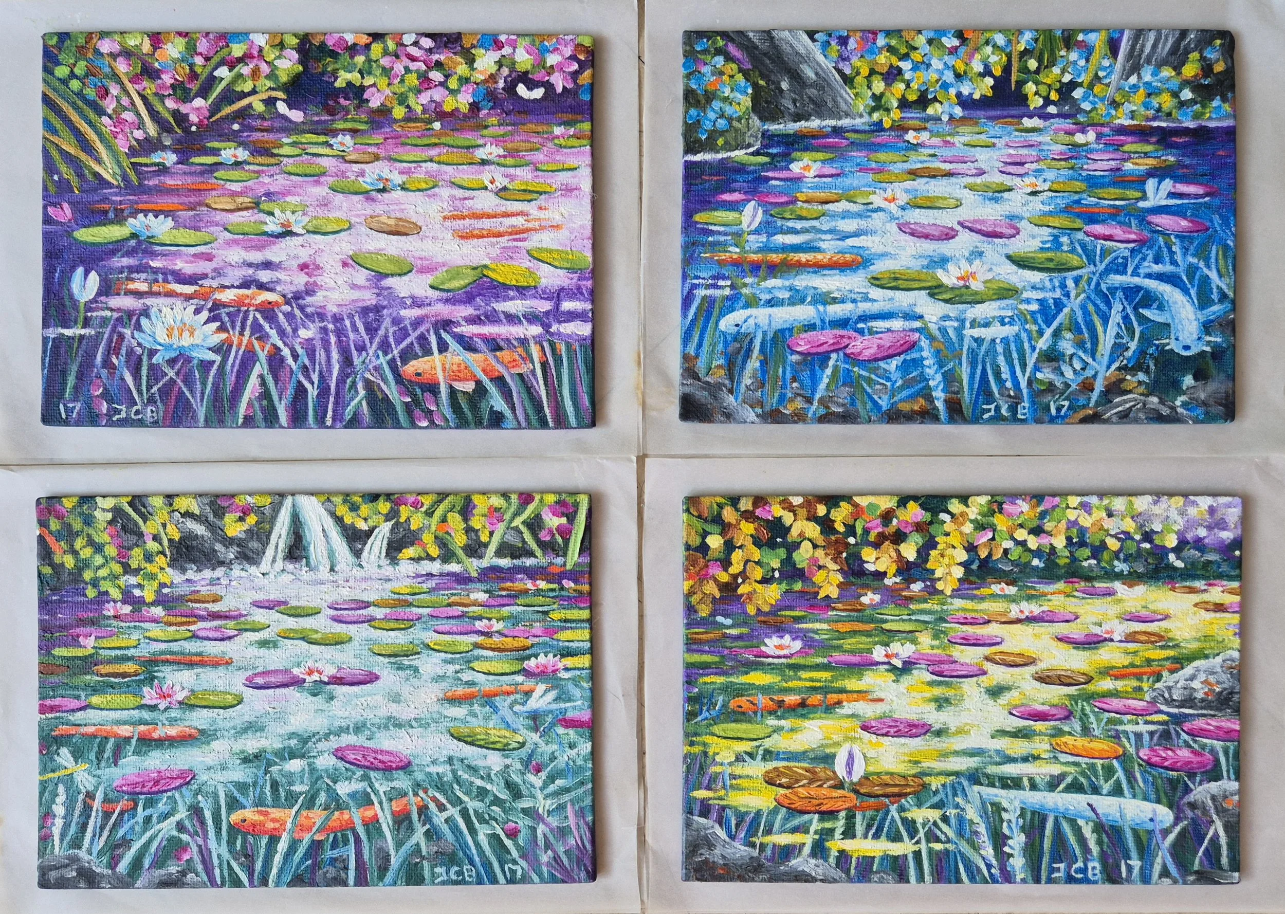 Koi and Lily Pads 4 set JC Barber.jpg
