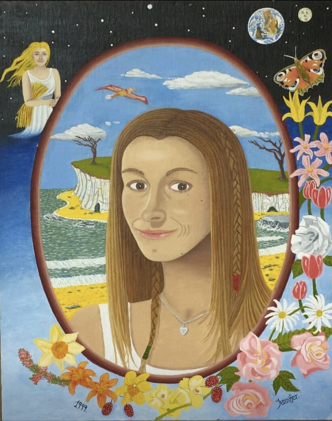 Self-Portrait 1 (Jennifer): A 1999 oil portrait by JC Barber. The supporting artist self-portrait for The Millennium Mythos Trilogy era.