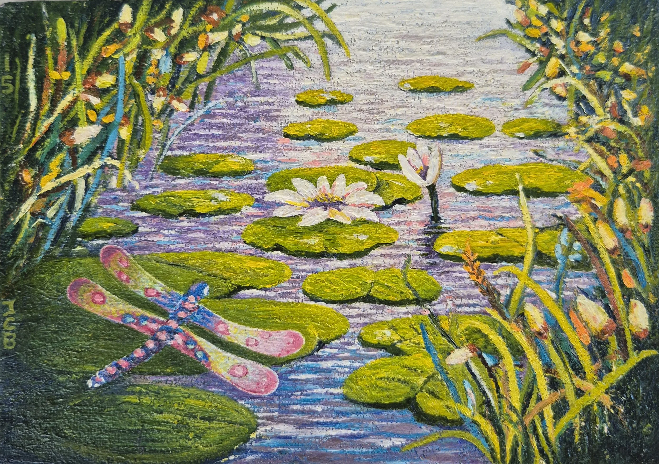 Dragonfly Lilypond'  Midi Oil on canvas