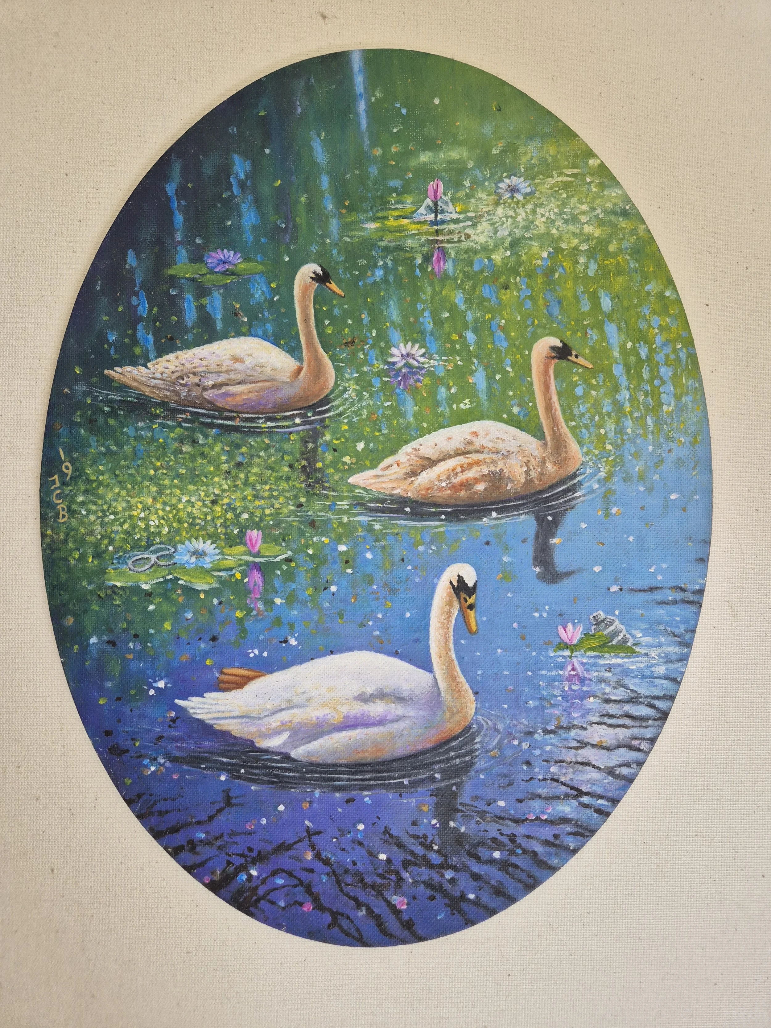 Cygnet, Oil on oval canvas