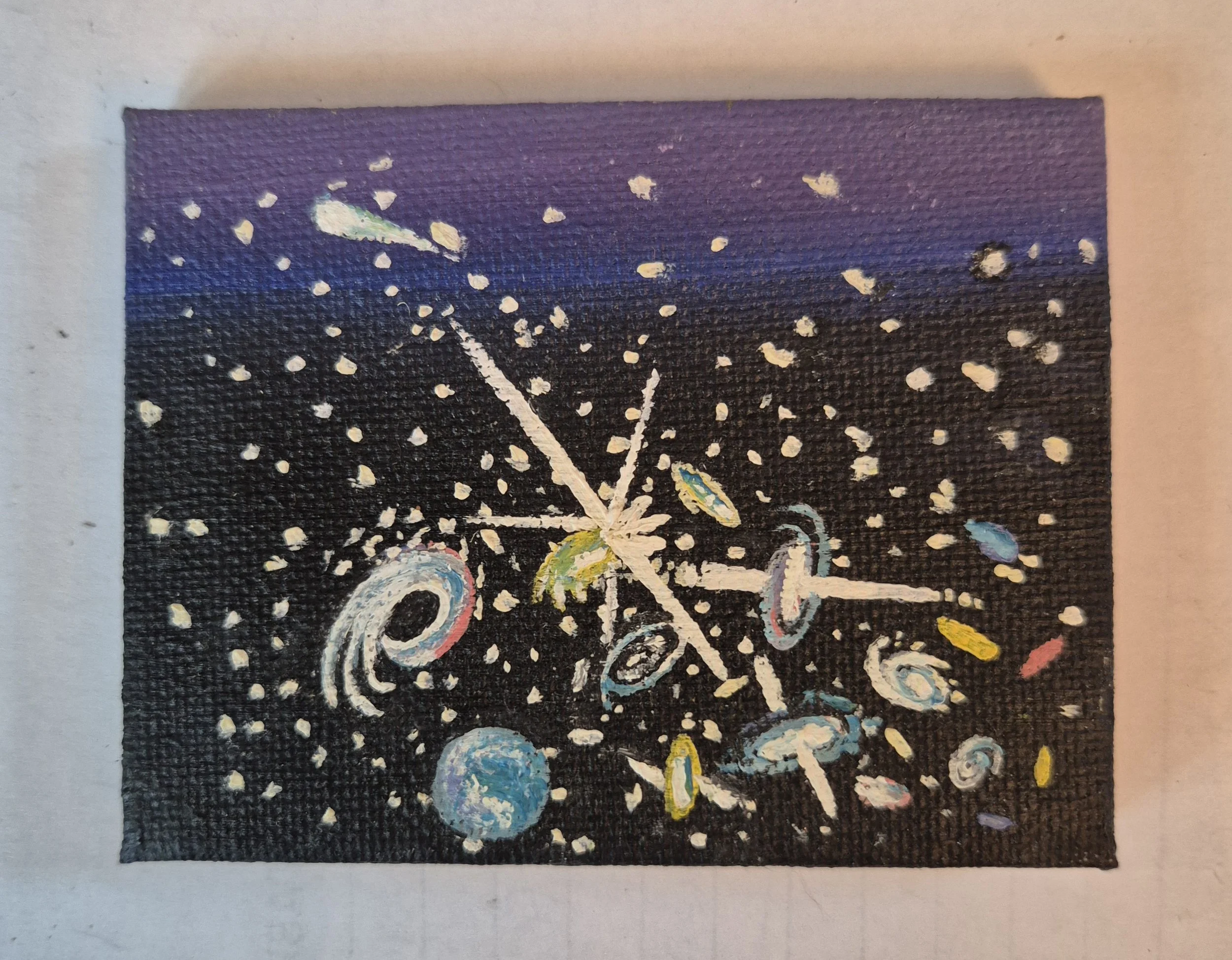 Miniature Oil painting of a cosmic nursery